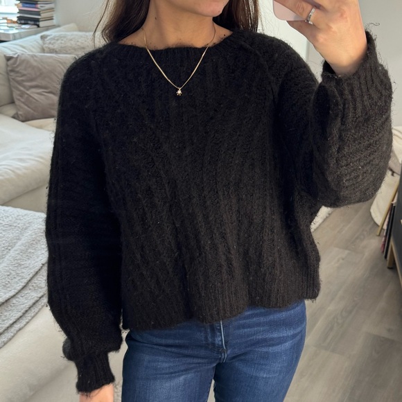 Free People Black Knit Long Sleeve Crew Neck Sweater XS - Picture 3 of 8